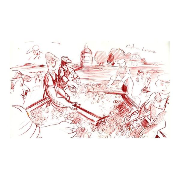 Wayne Ensrud "Harvest at Chateau Latour (Bordeaux)" Original Pastel on Paper