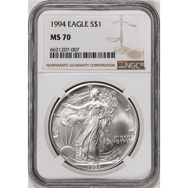 1994 $1 American Silver Eagle Coin NGC MS70