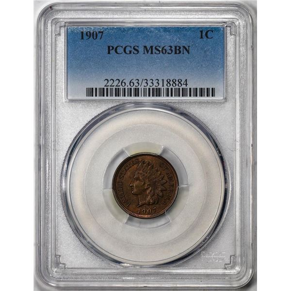 1907 Indian Cent Coin PCGS MS63BN