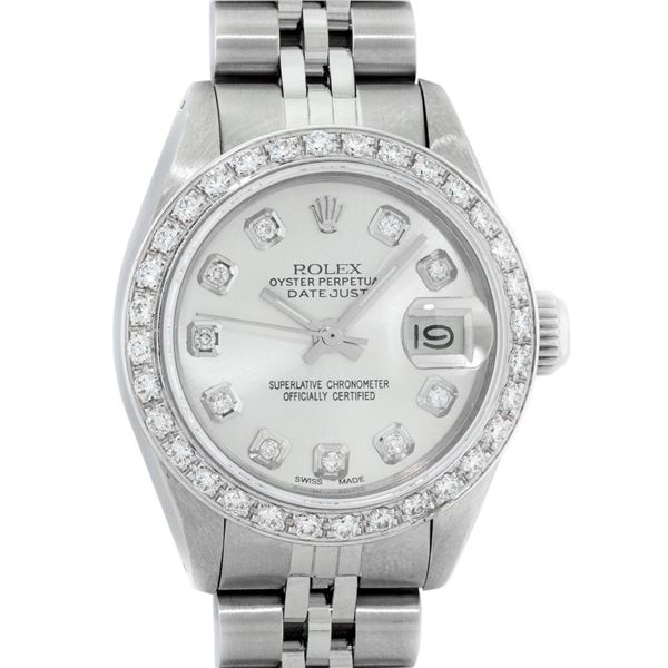 Rolex Ladies Stainless Steel Diamond Datejust Wristwatch