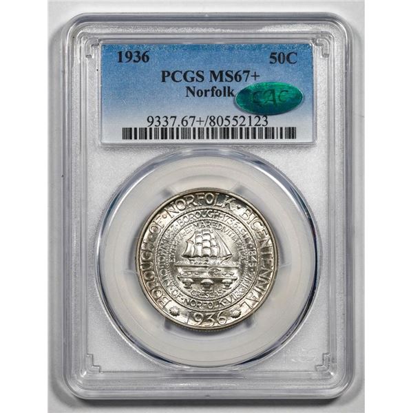 1936 Norfolk Bicentennial Commemorative Half Dollar Coin PCGS MS67+ CAC