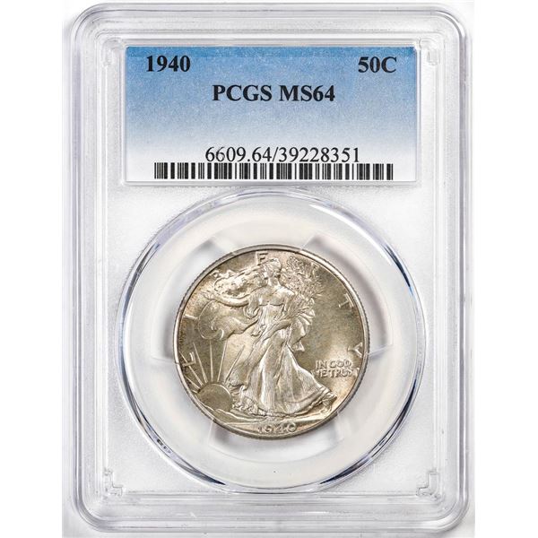 1940 Walking Liberty Half Dollar Coin PCGS MS64