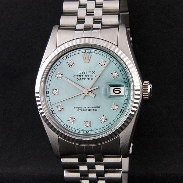 Rolex Mens Stainless Steel Diamond Datejust Wristwatch