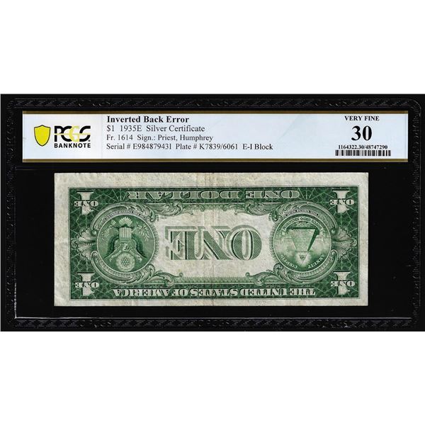 1935E $1 Silver Certificate Note Inverted Back Error Fr.1614 PCGS Very Fine 30