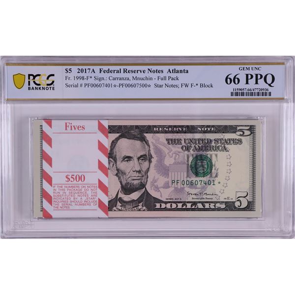 Pack of 2017A $5 Federal Reserve STAR Notes Atlanta Fr.1998-F* PCGS Gem UNC 66PPQ