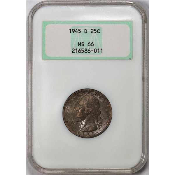1945-D Washington Quarter Coin NGC MS66 Old Fatty Holder Nice Toning