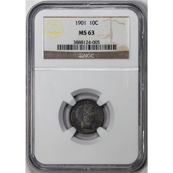 1901 Barber Dime Coin NGC MS63