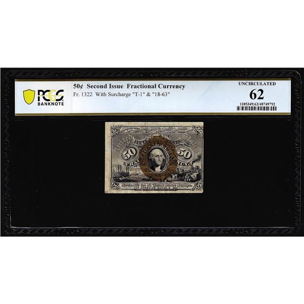 1863 Second Issue Fifty Cents Fractional Currency Note Fr.1322 PCGS Uncirculated 62