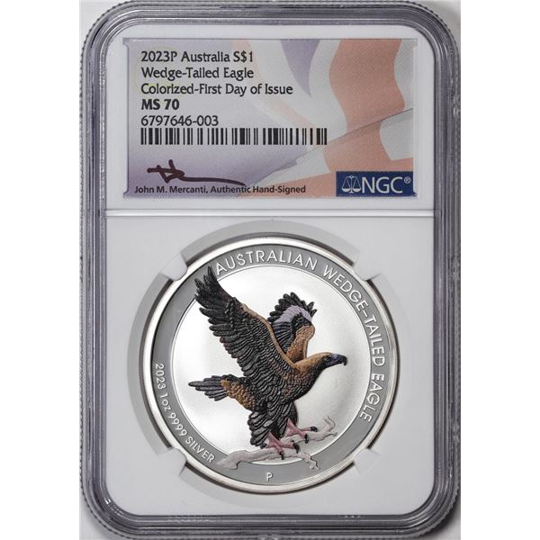 2023P Australia $1 Wedge Tailed Eagle Silver Coin NGC MS70 FDOI Colorized