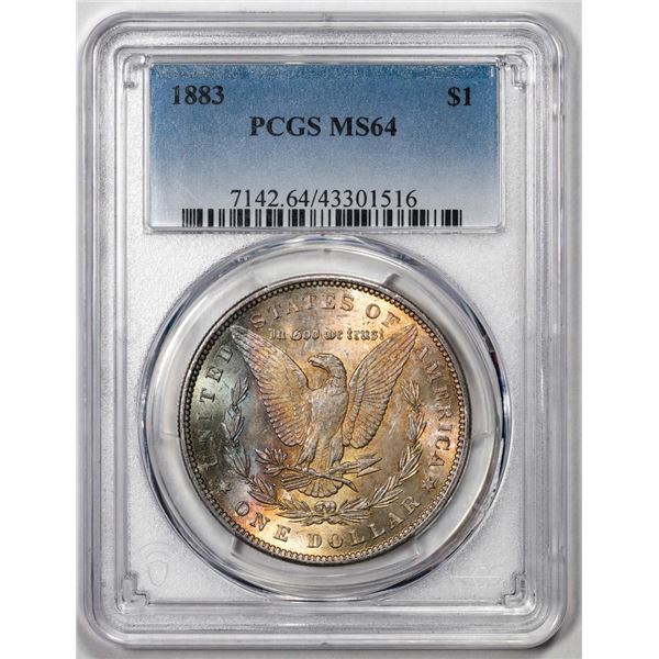 1883 $1 Morgan Silver Dollar Coin PCGS MS64 Amazing Reverse Toning