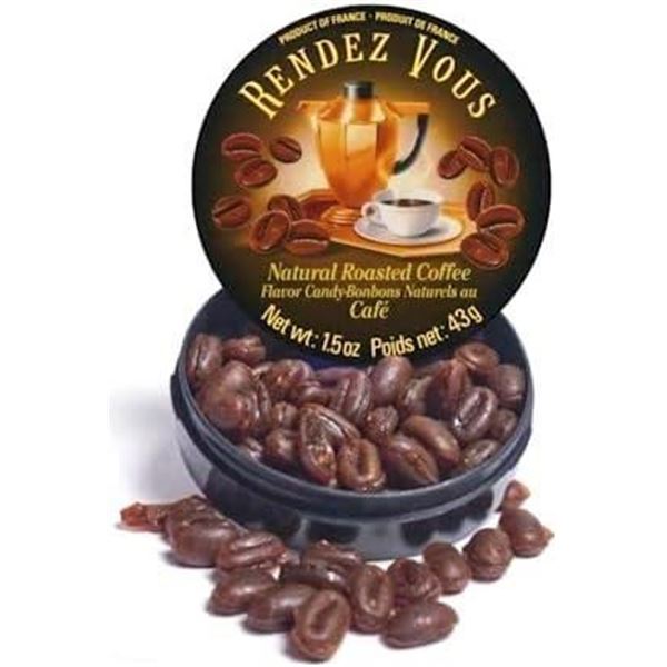 Rendez Vous All Natural French Roasted Coffee Candy, 12x1.5oz- 1.5 oz Tins, 43g In Gift Box