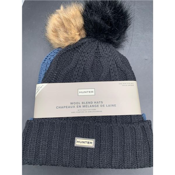 Hunter Wool Blend Hats With Faux Fur Poms - Blue & Black