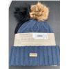 Image 2 : Hunter Wool Blend Hats With Faux Fur Poms - Blue & Black