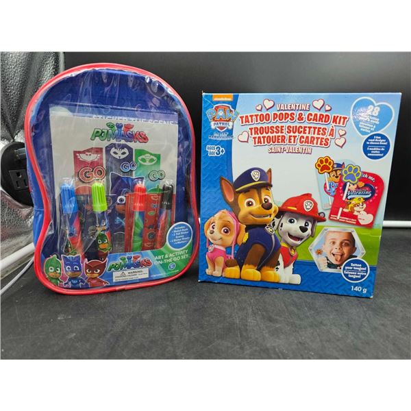 PJ Masks Art & Activity On The Go Set AND Paw Patrol Valentine Tattoo Pops And Card Kit