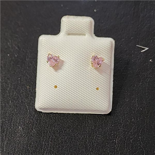 9K Yellow Gold Pink Cz Earrings (~Size 0) (~length 0 inches), Suggested Retail Value $80