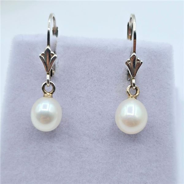 Sterling Silver 7-6.6mm Pearl Drop Style Earrings, W/A $565.00.