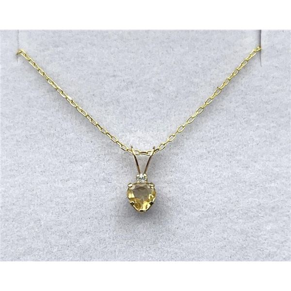 10KT Yellow Gold Natural Citrine (0.73ct) and Natural White Sapphire Pendant With Gold Plated Sterli