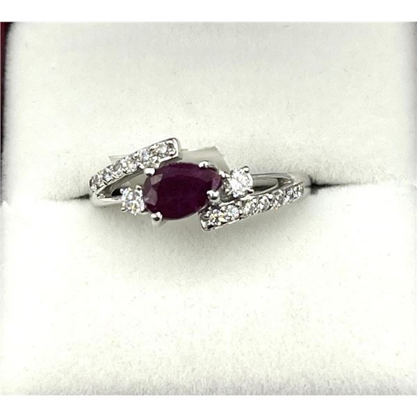 Sterling Silver Natural Enhanced Ruby (1ct) with CZ (0.45ct) Ring, Size 7.25, W/A $540.00. Ruby is t