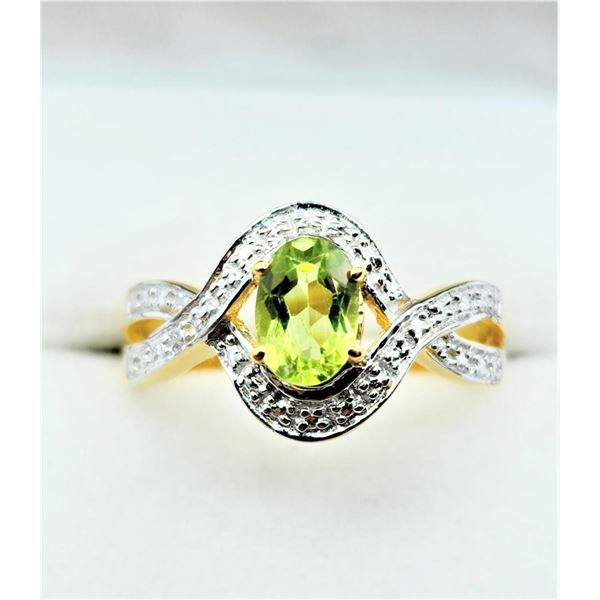 Gold Plated Sterling Silver Natural Peridot (0.57ct) Ring, Size 7, W/A $470.00. Peridot is the birth