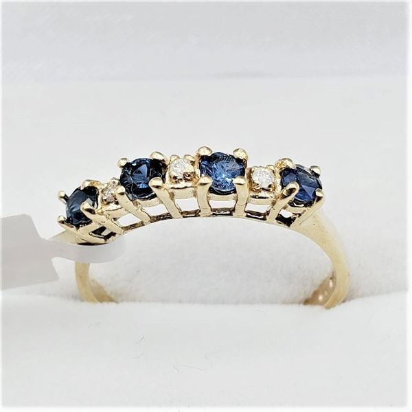 10KT Yellow and White Gold Natural Blue Sapphire (0.40ct) with Diamond (0.03ct) Ring, Size 6.5, W/A 