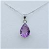 Image 1 : Sterling Silver Natural Amethyst (4ct) Pear Shape Pendant With Sterling Silver Chain, W/A $670.00.