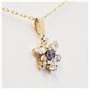Image 1 : 10KT Yellow Gold Natural Tanzanite and CZ Flower Pendant with Gold Plated Sterling Silver Chain, Ret
