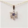 Image 3 : 10KT Yellow Gold Natural Tanzanite and CZ Flower Pendant with Gold Plated Sterling Silver Chain, Ret