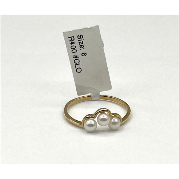 10KT Yellow Gold 3.5-3.4mm Cultured Pearl Ring, Size 6, W/A $880.00.