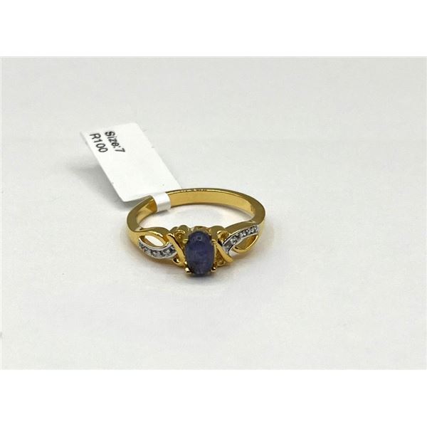 Gold Plated Sterling Silver Natural Tanzanite (0.55ct) With Natural White Sapphire (0.05ct) Ring, Si
