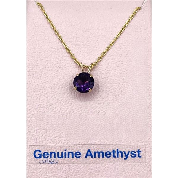 10KT Yellow Gold Natural Amethyst (1.5ct) Pendant With Gold Plated Sterling Silver Chain, W/A $340.0