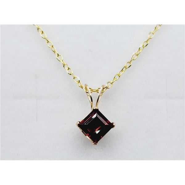 10KT Yellow Gold Natural Garnet (1.1ct) Pendant With Gold Plated Sterling Silver Chain, W/A $425.00.