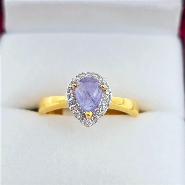Gold Plated Sterling Silver Natural Tanzanite (0.65ct) with CZ (0.20ct) Ring, Size 7, W/A $755.00. T