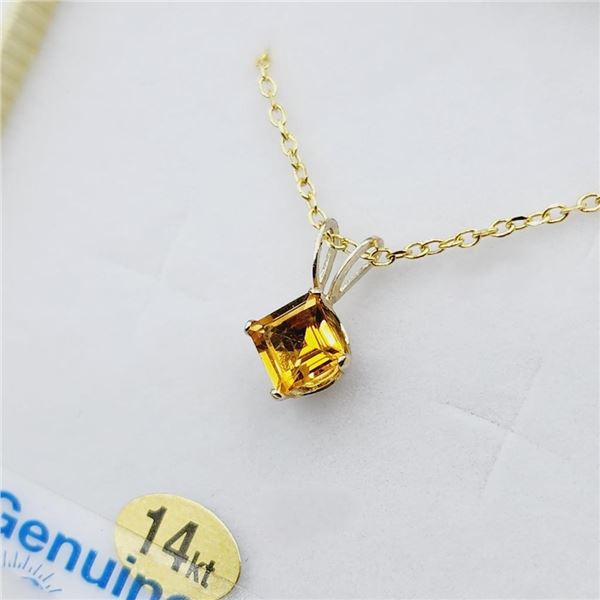 14KT Yellow Gold Natural Citrine (0.55ct) Pendant With Gold Plated Sterling Silver Chain, W/A $415.0
