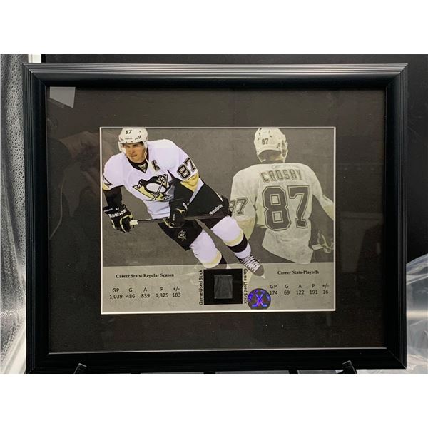 SIDNEY CROSBY #87 - COLLECTOR FRAMED PICTURE WITH GAME USED STICK PIECE: issued by: GREATS OF THE GA