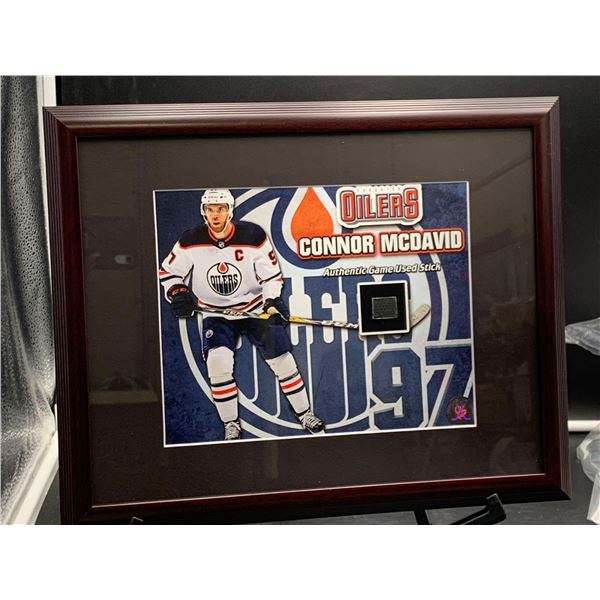 CONNOR MCDAVID #97 - COLLECTOR FRAMED PICTURE WITH GAME USED STICK PIECE: issued by: GREATS OF THE G