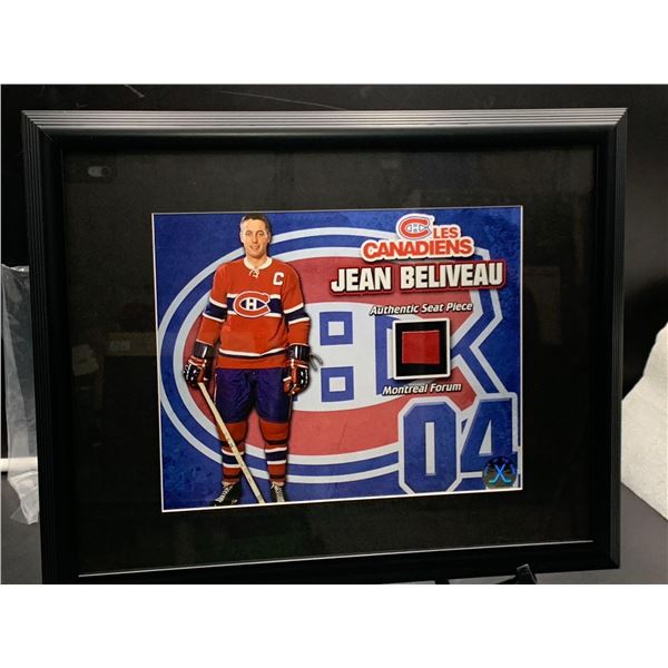 JEAN BELIVEAU - COLLECTOR FRAMED PICTURE WITH AUTHENTIC MONTREAL FORUM SEAT PIECE: issued by: GREATS
