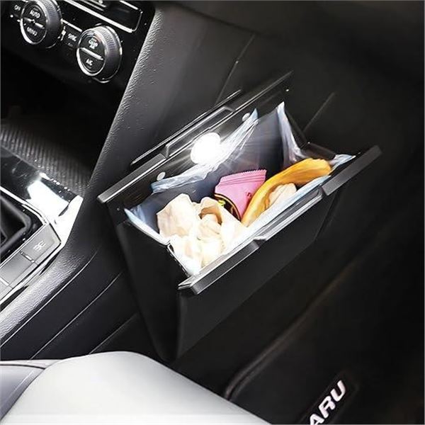 KWHVOIY Smart LED Car Trash Can, Leakproof Car Garbage Can with PU Leather Magnetic Closure, w/30pcs
