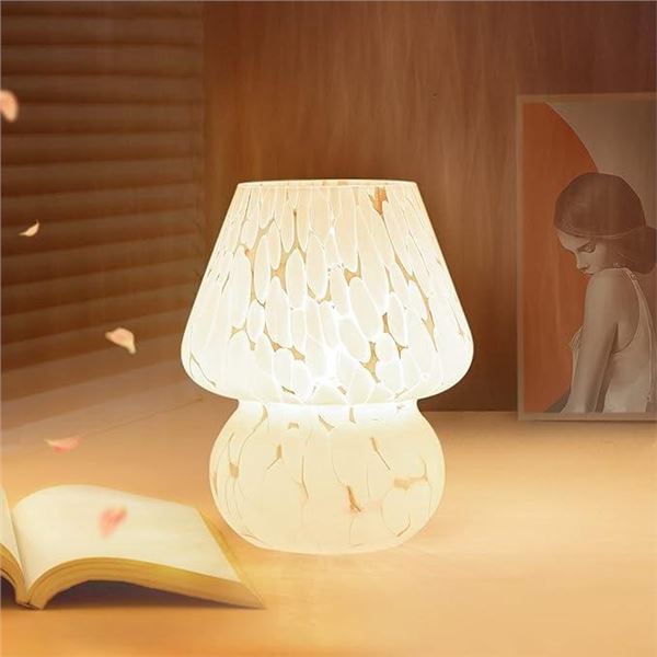 ONEWISH Mushroom Lamp Small Bedside Table Lamp-Nightstand Light Fully Dimmable, Translucent Glass La