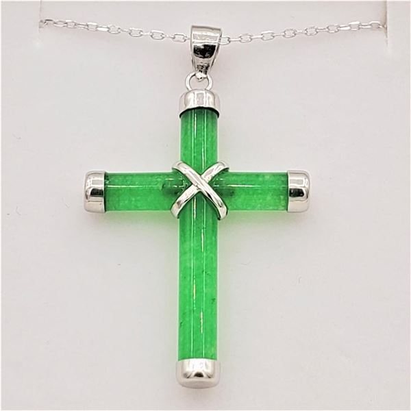 Sterling Silver Jadeite (8.5ct) Cross Pendant With Sterling Silver Chain, W/A $460.00.
