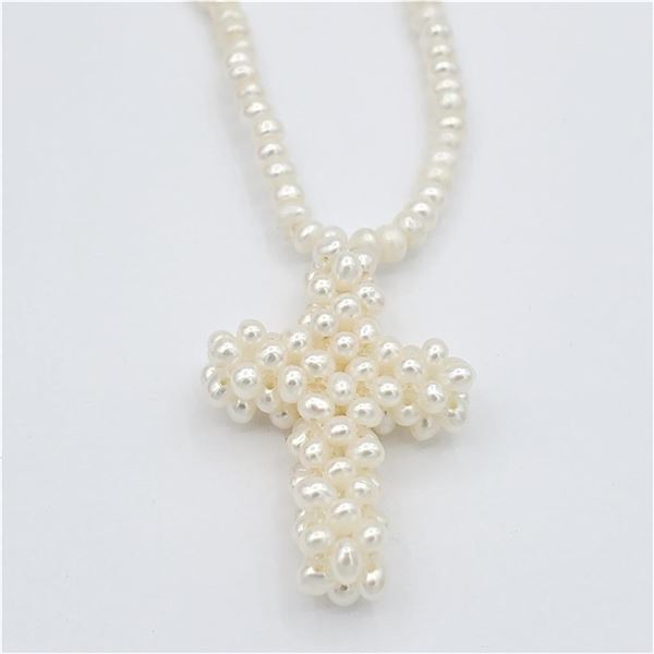 Freshwater Pearl 4.5-5.5mm 18" Cross Necklace, W/A $1000.00.