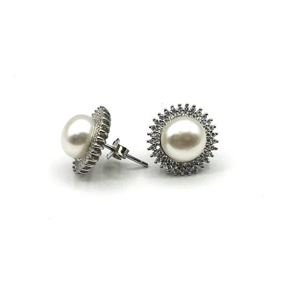 Sterling Silver Freshwater Pearl 8.5mm with CZ Earring, Retail $450.00.