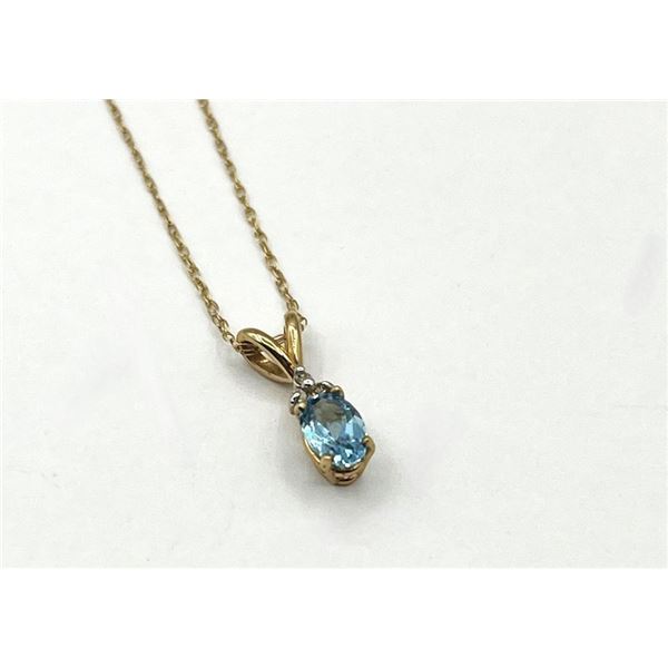 10KT Yellow Gold Natural Blue Topaz (0.50ct) with Diamond (0.02ct) Pendant with 10kt Yellow Gold Cha