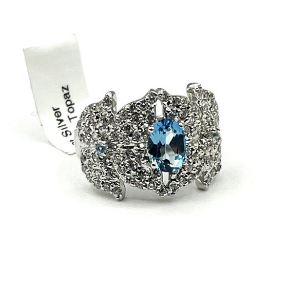 Sterling Silver Natural Blue Topaz (0.84ct) with CZ (1.92ct) Ring, Size 6, W/A $525.00. Blue Topaz i