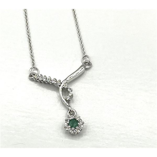 Sterling Silver Natural Emerald (0.10ct) with CZ (0.35ct) Necklace, W/A $550.00. Emerald is the birt