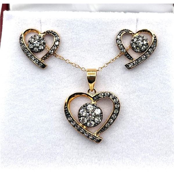 Sterling Silver Rose Plated CZ (1.5ct) Heart Shape Earring and Necklace, W/A $780.00.