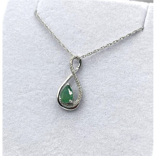 Sterling Silver Natural Emerald (0.55ct) and Diamond (0.06ct) With Sterling Silver Chain, W/A $760.0