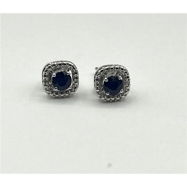 Sterling Silver Natural Blue Sapphire (0.66ct) with Diamonds (0.01ct) Earrings, W/A $600.00. Sapphir