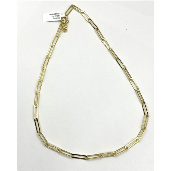 Gold Plated Sterling Silver CZ Paperclip 16" Necklace, Retail $450.00.