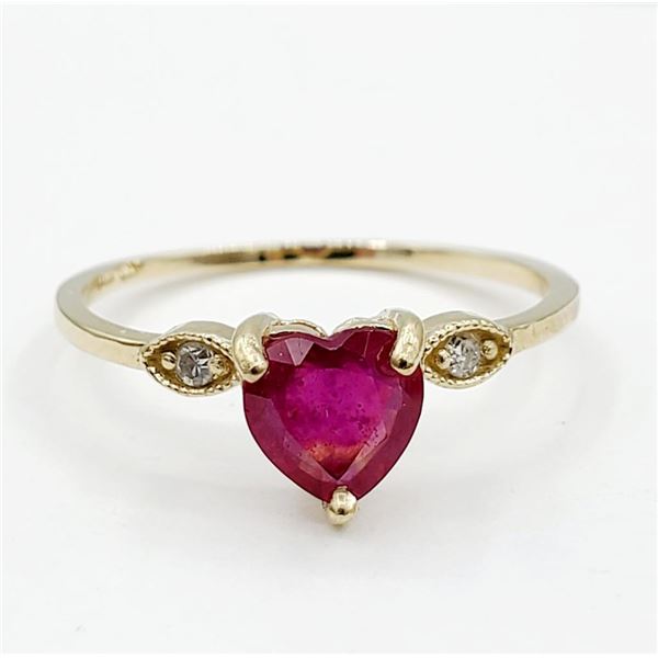 10KT Yellow Gold Natural Enhanced Ruby (0.65ct) and Diamond (0.04ct) Ring, Size 6.5, W/A $1340.00. R