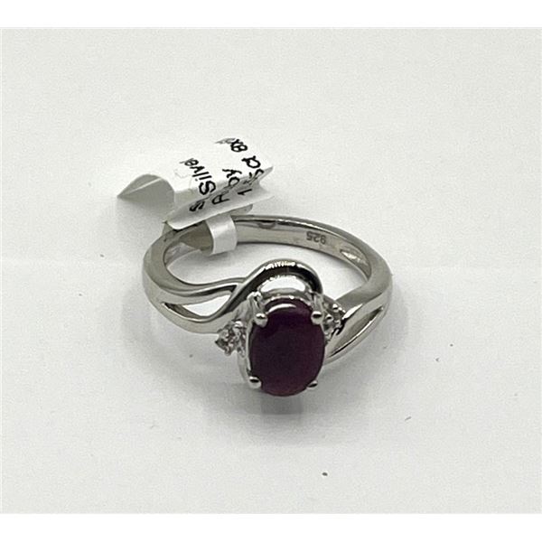 Sterling Silver Natural Ruby (1.55ct) with CZ (0.04ct) Ring, Size 7, W/A $475.00. Ruby is the births